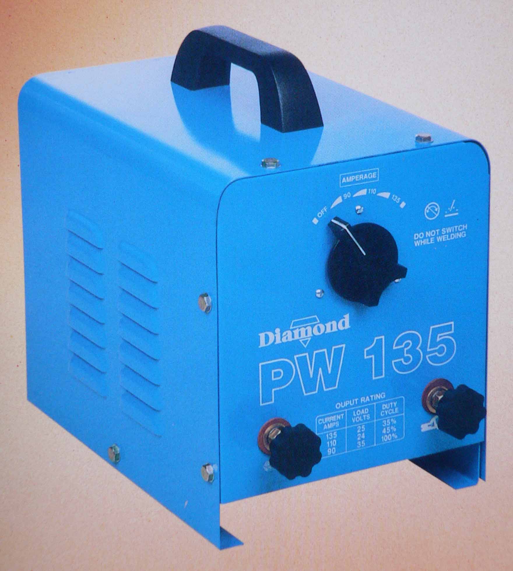 The PW 135 is a portable welding machine. It weighs 28kgs. It is also easy to carry around. It has a fan assisted cooling. 3 welding current ranges from 90A ~ 135A.